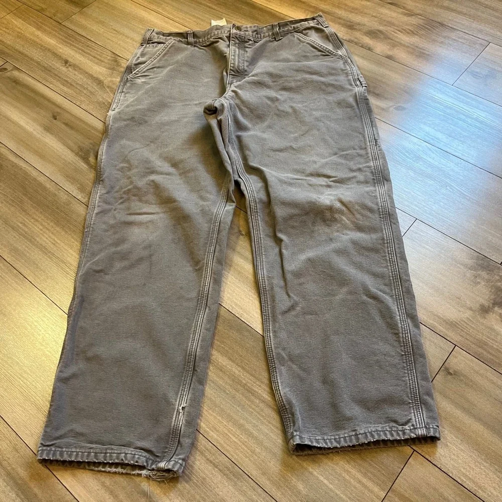 Carhartt B111 GVL Flannel Lined Duck Canvas Carpenter Pants Gray 40x32 Mens - Picture 3 of 7